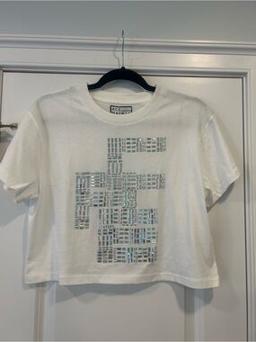 NWT - ACE NAYMAN Duncan White Cropped Sequin Grid Logo Tee